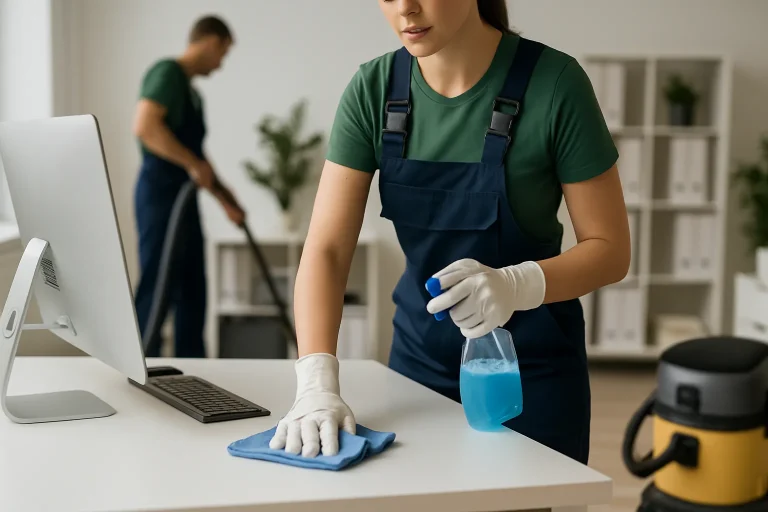 Équipe de nettoyage professionnelle à Ronchin, nettoyant un appartement lumineux.