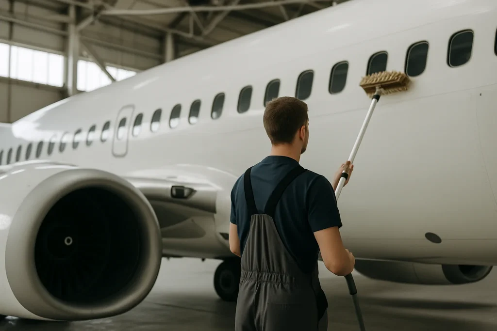Équipe de nettoyage à Avion utilisant des équipements modernes dans un appartement.