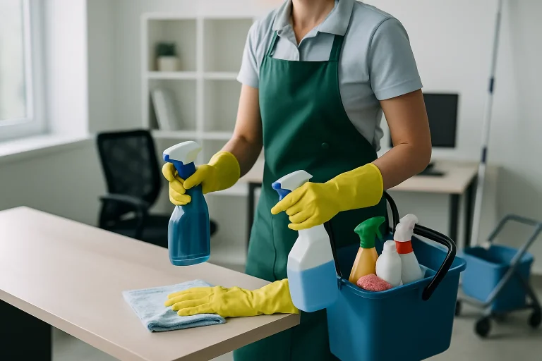 Intérieur d'un appartement à Libercourt, bien nettoyé et organisé, avec des produits de nettoyage visible.