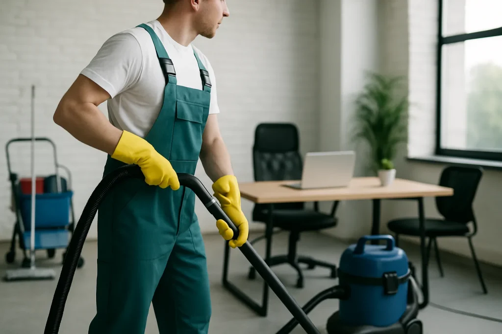 Équipe de nettoyage à Raismes utilisant des produits écologiques dans un appartement.