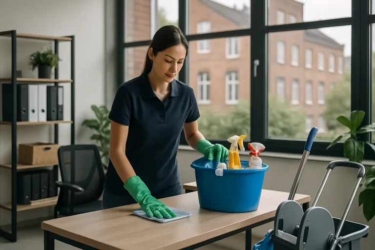 Équipe de nettoyage professionnelle travaillant dans une maison à Wambrechies, montrant une ambiance efficace et organisée.