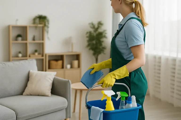 Équipe de nettoyage professionnelle à Ardres en train de nettoyer un appartement.