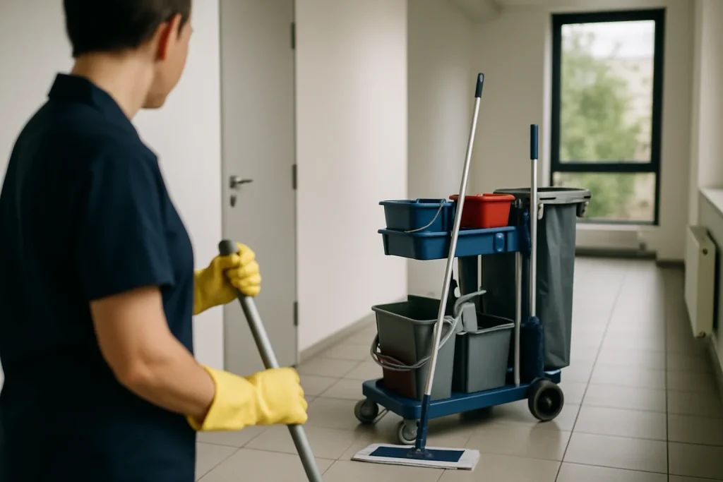 Une entreprise de nettoyage effectue des tâches ménagères dans un appartement à Gouvieux.