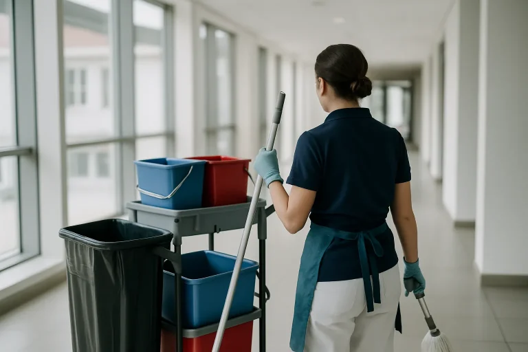 Un professionnel du nettoyage effectuant des tâches dans un appartement à Le-Portel.